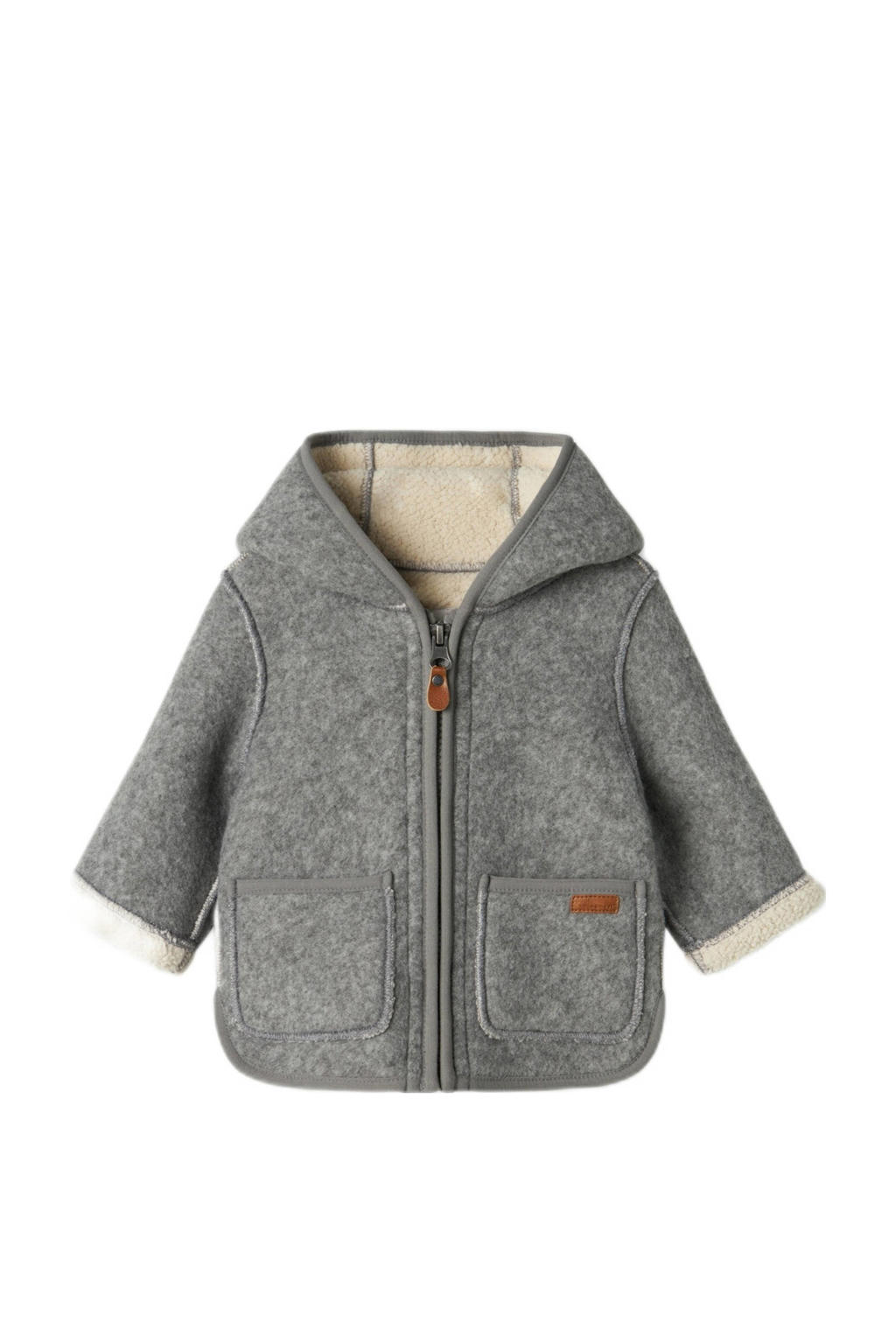 Grijze jongens NAME IT BABY baby jas van polyester met effen, lange mouwen, capuchon en ritssluiting