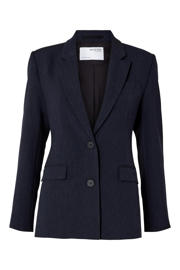 thumbnail: Donkerblauwe dames SELECTED FEMME rechtvallende blazer van polyester met melée print, lange mouwen, reverskraag en knoopsluiting