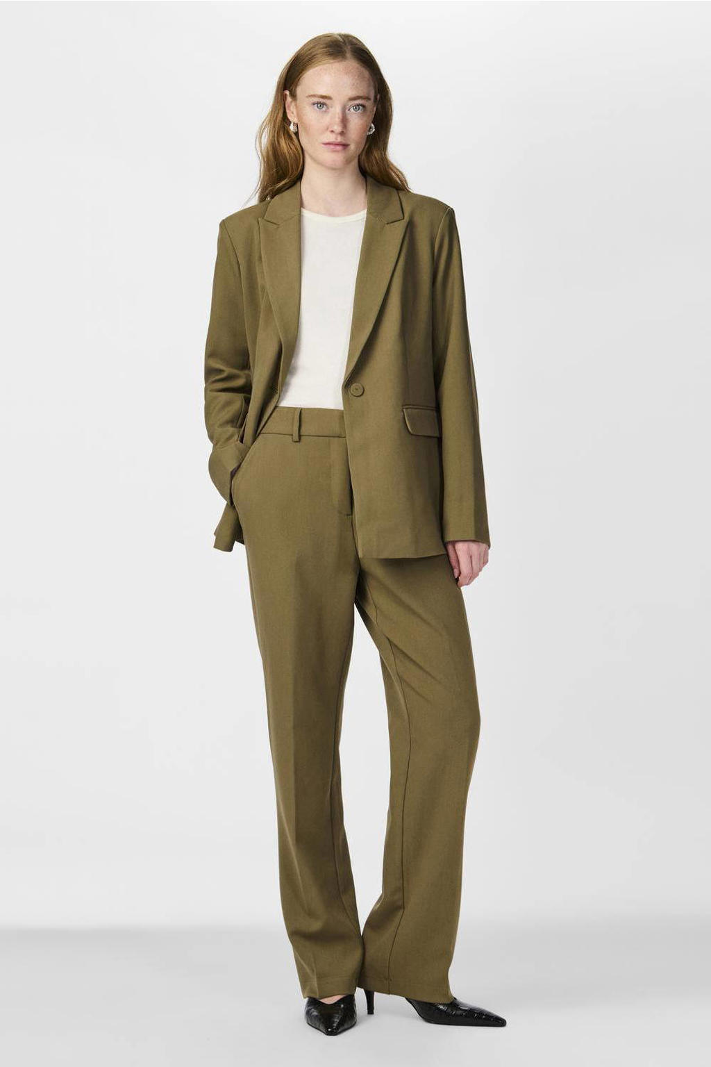 YAS high waist straight fit broek groen YASLIKKA