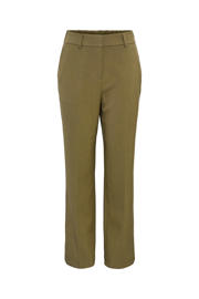 thumbnail: Groene dames Y.A.S high waist straight fit broek van polyester met rits- en haaksluiting en effen