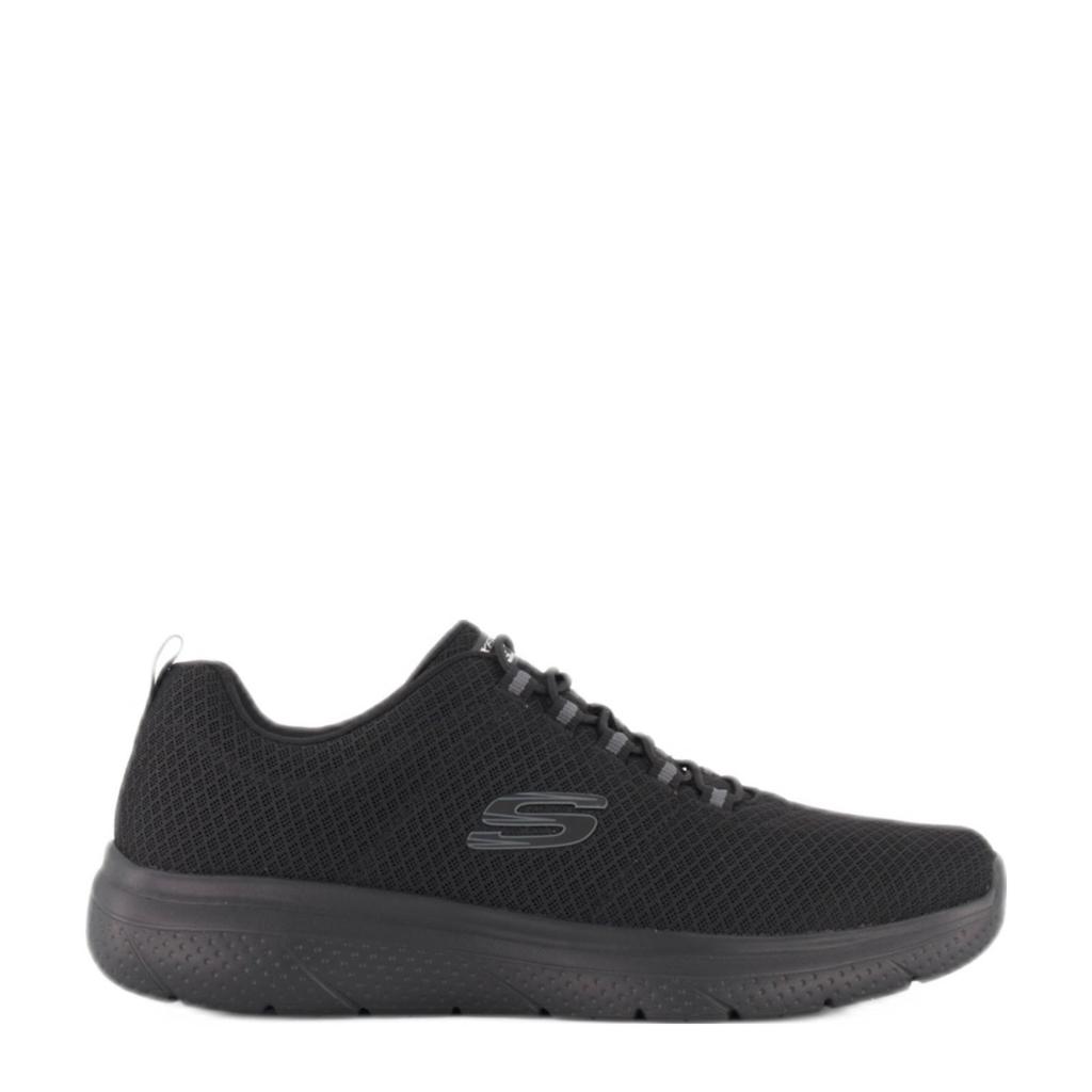 Zwarte heren Skechers slip-on sneakers van textiel met elastische veters