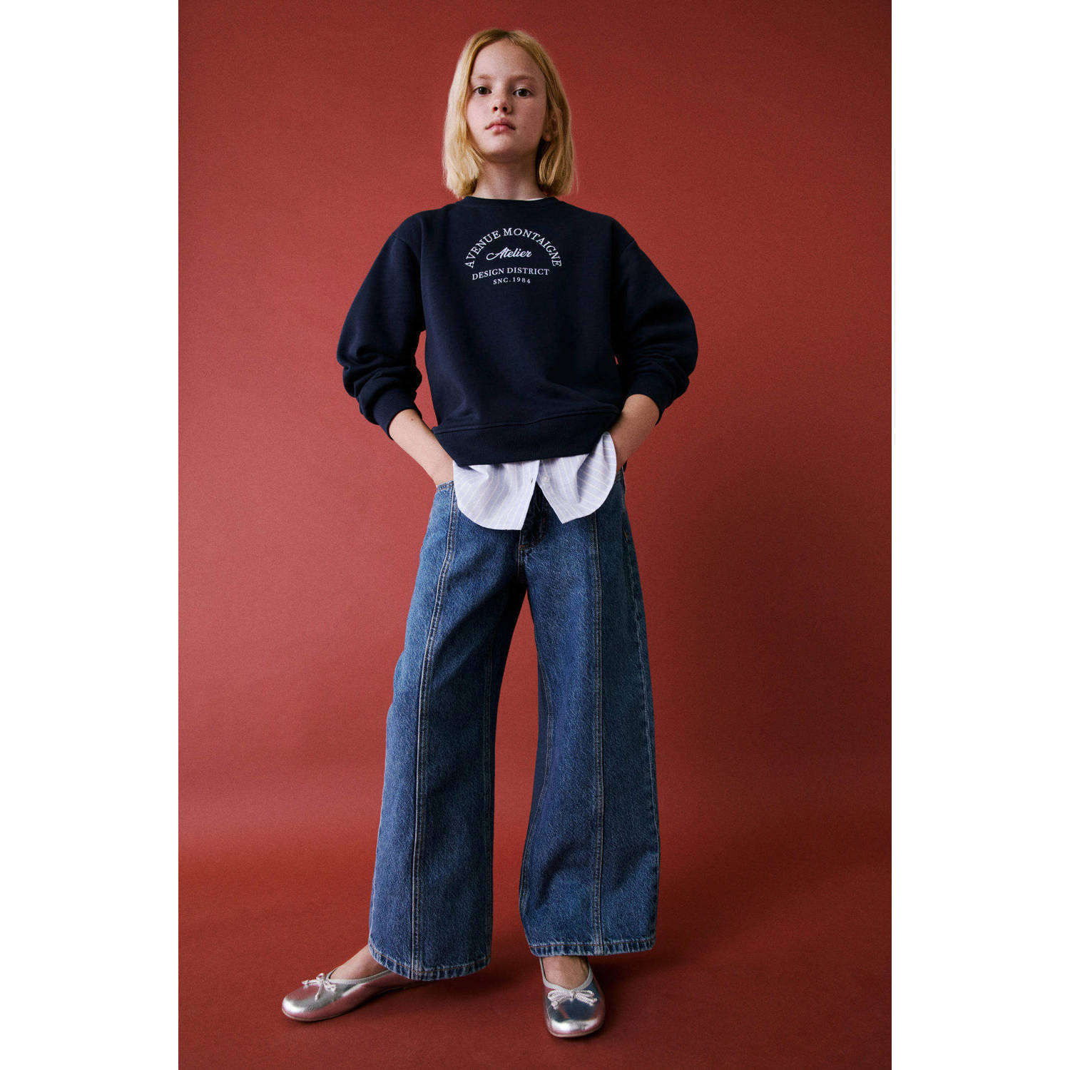 Mango Kids wide leg jeans middenblauw