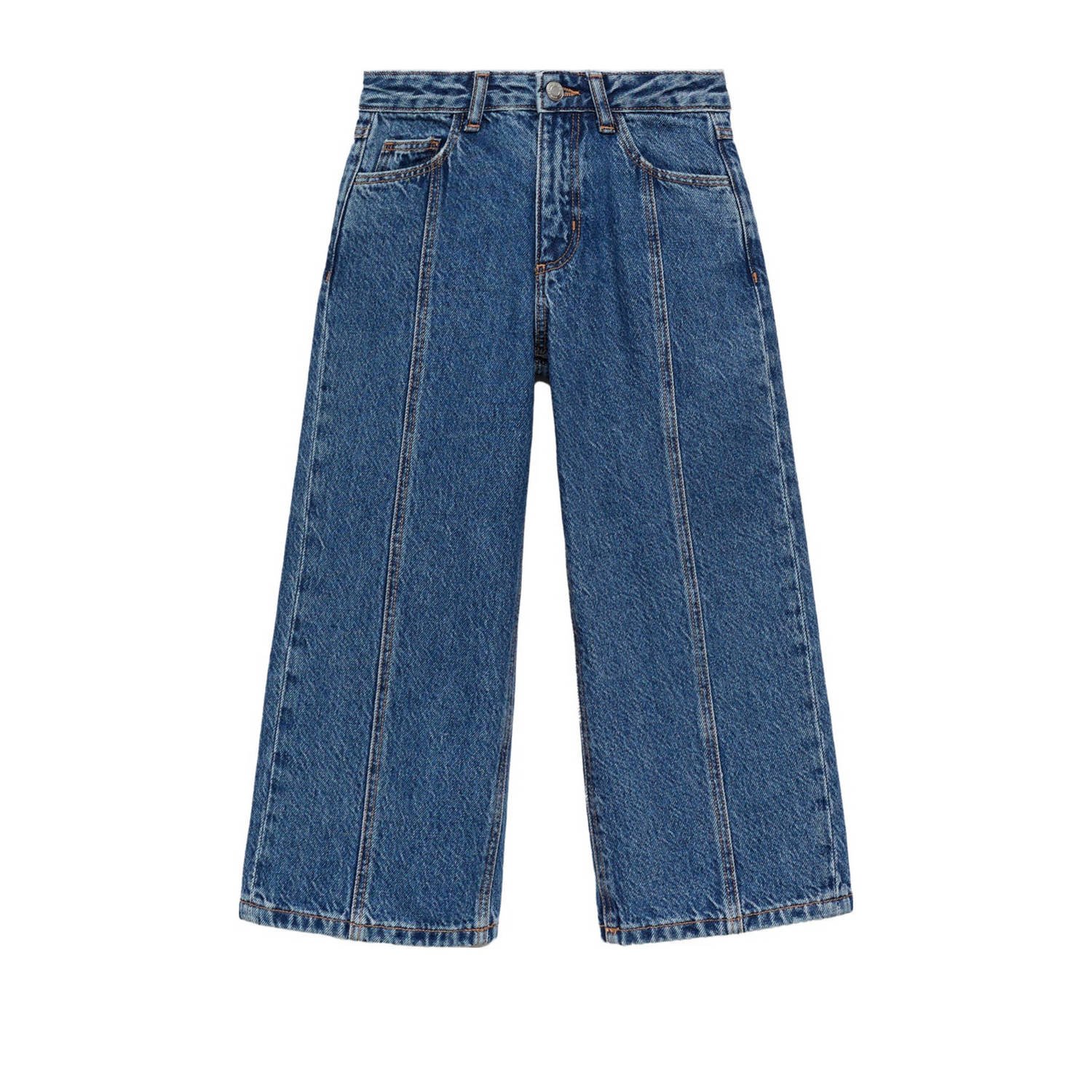 Mango Kids wide leg jeans middenblauw Meisjes Denim Effen 116