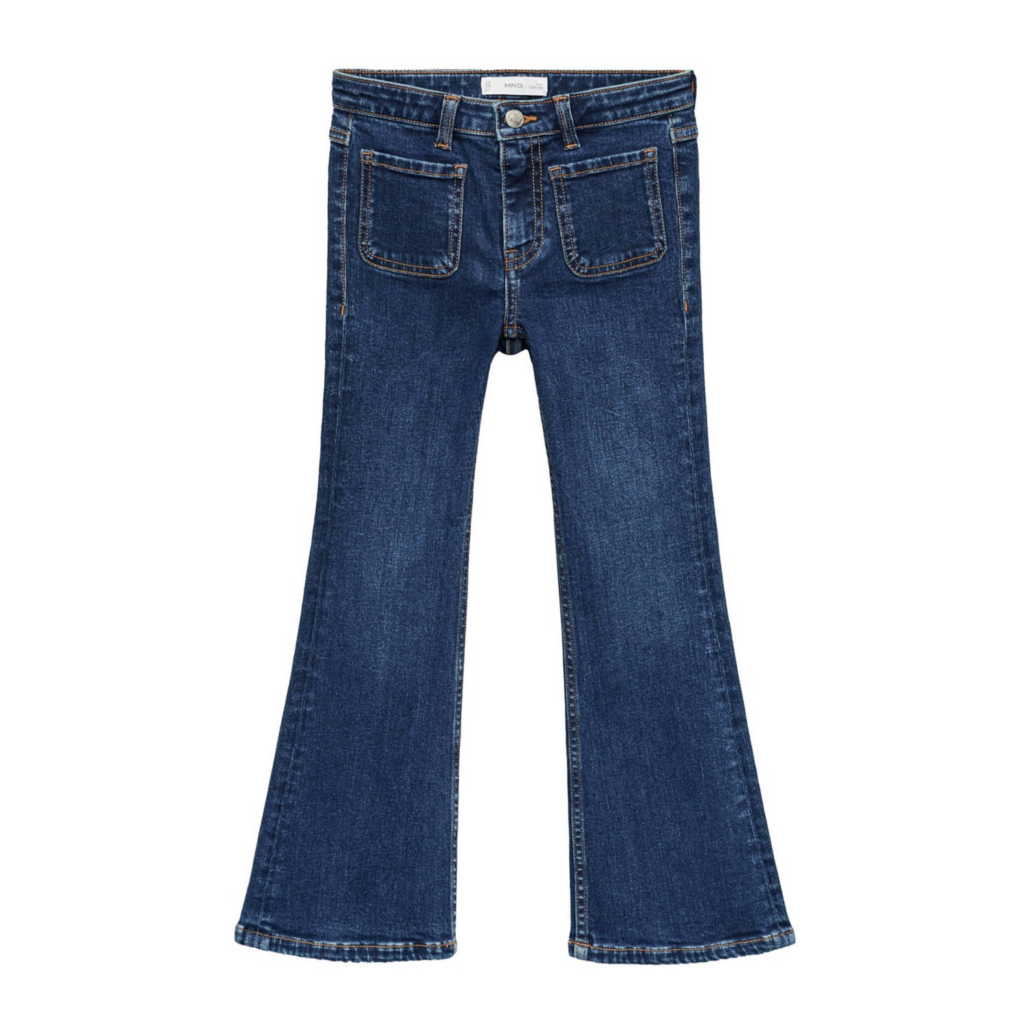 Mango Kids flared jeans donkerblauw Meisjes Denim Effen 128