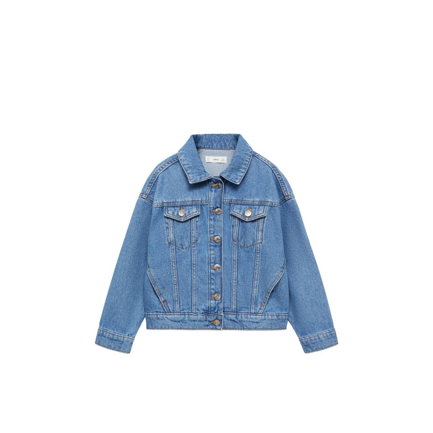 Mango Kids spijkerjas medium blue denim Blauw Effen 116