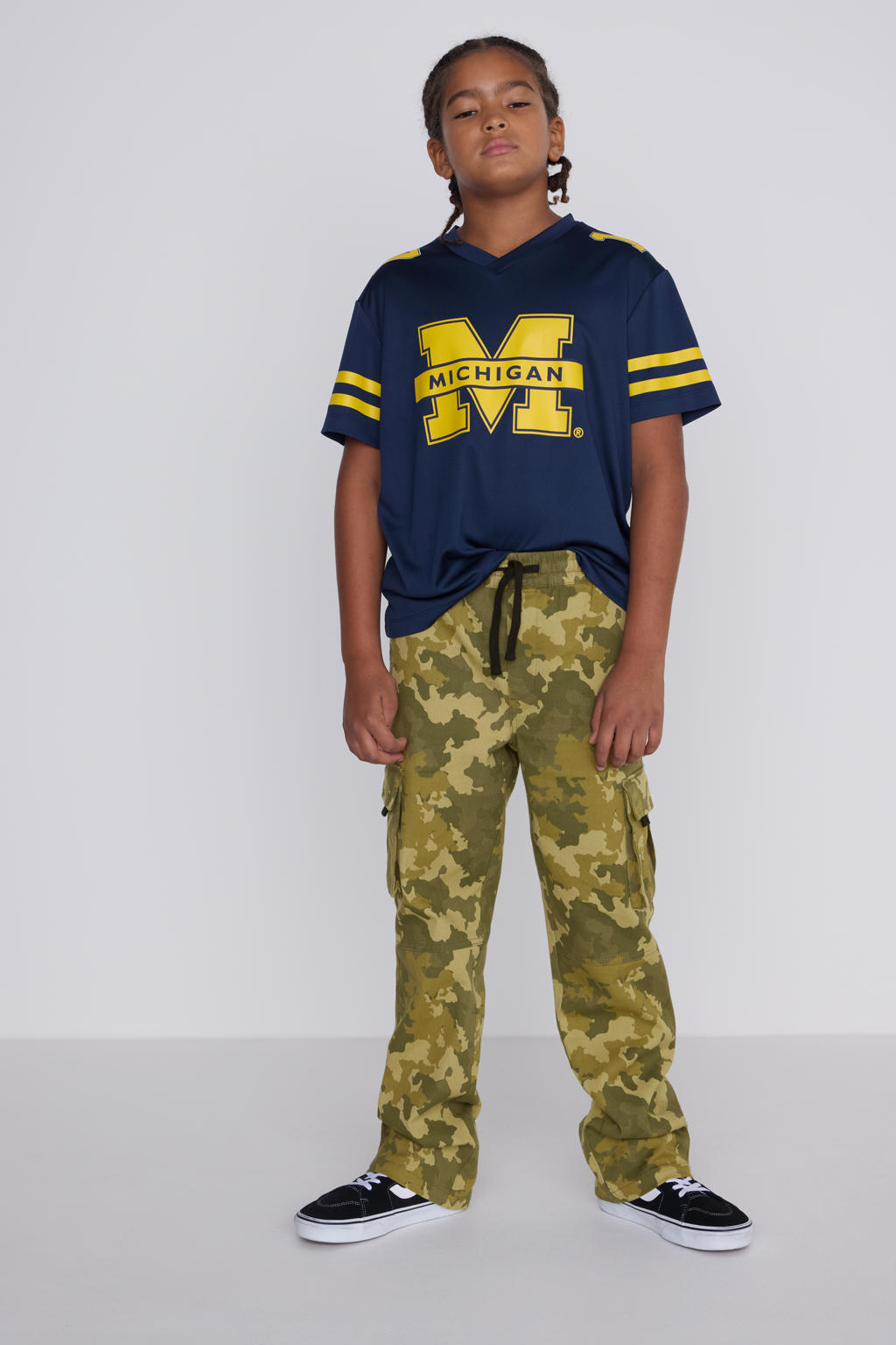 Groene jongens Coolcat cargobroek Benji camouflage van katoen met elastische tailleband met koord