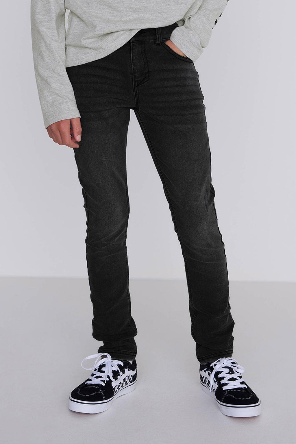 Zwarte jongens Coolcat Skinny Jeans Dexx Blauw van katoen met rits- en knoopsluiting en effen