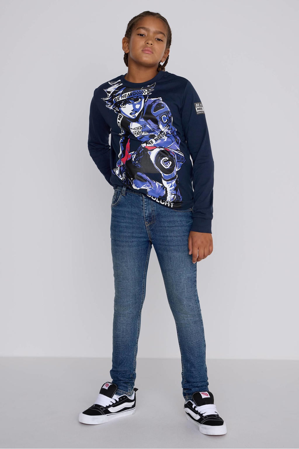 Medium blue denim jongens Coolcat Skinny Jeans Dexx Blauw van katoen met rits- en knoopsluiting en effen