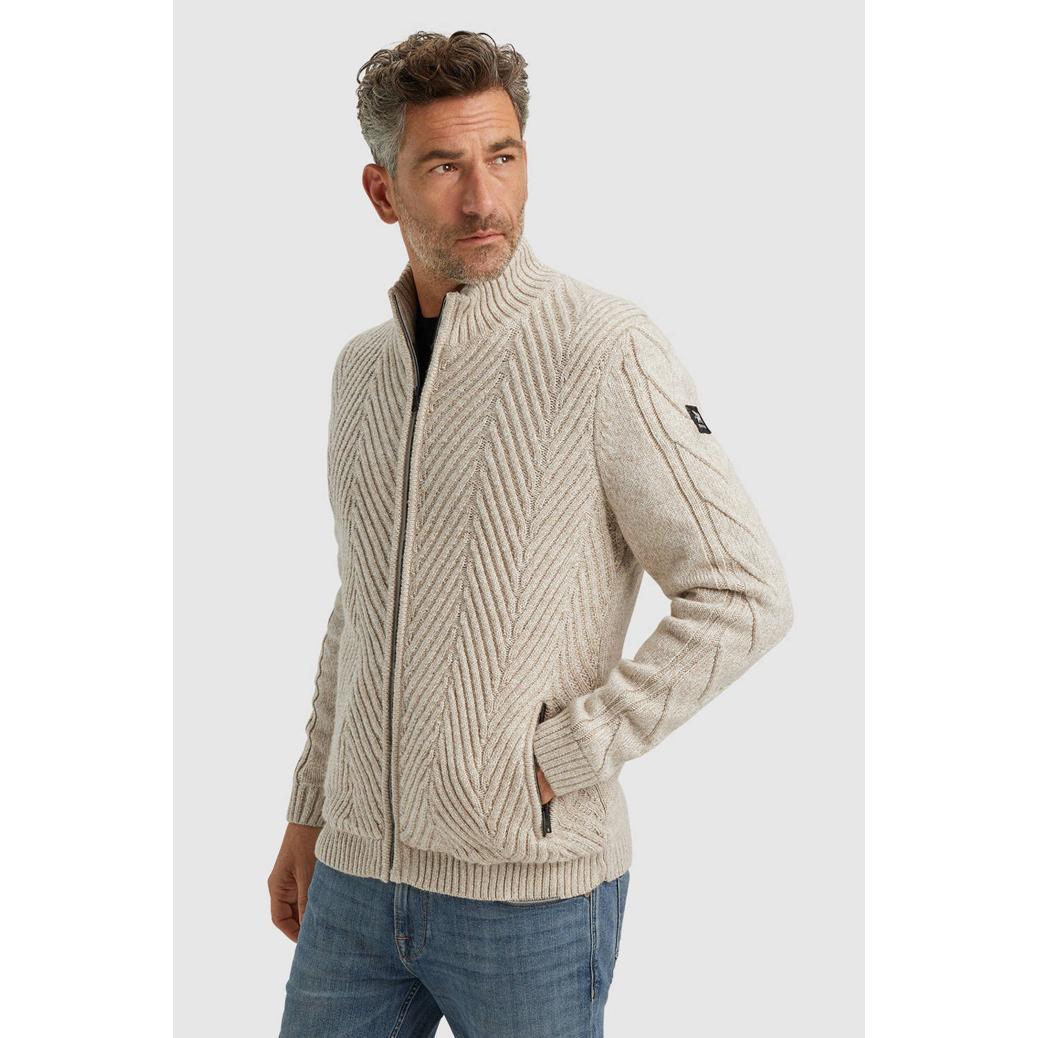 Vanguard gevoerd vest met wol en ingebreid patroon beige