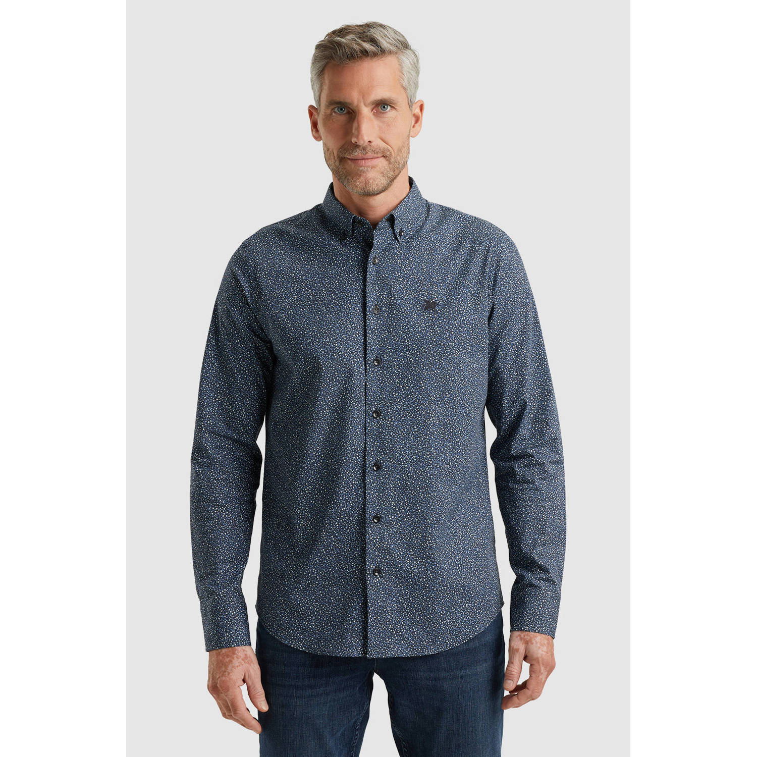 Vanguard overhemd met all over print donkerblauw