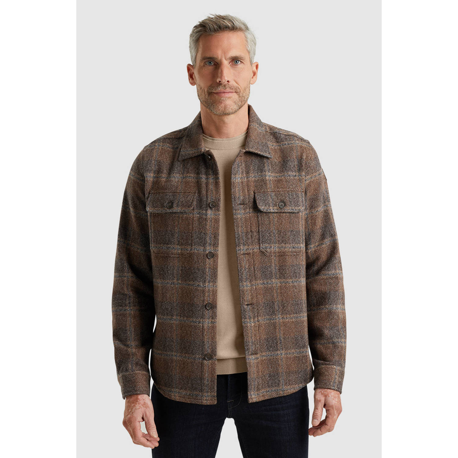 Vanguard Geruite Geborstelde Overshirt Lange Mouw Brown Heren