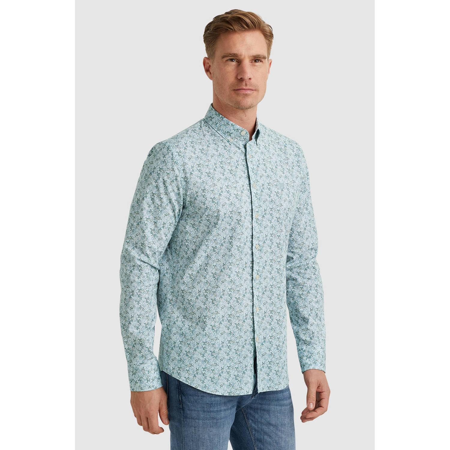 Vanguard slim fit overhemd met all over print lichtblauw