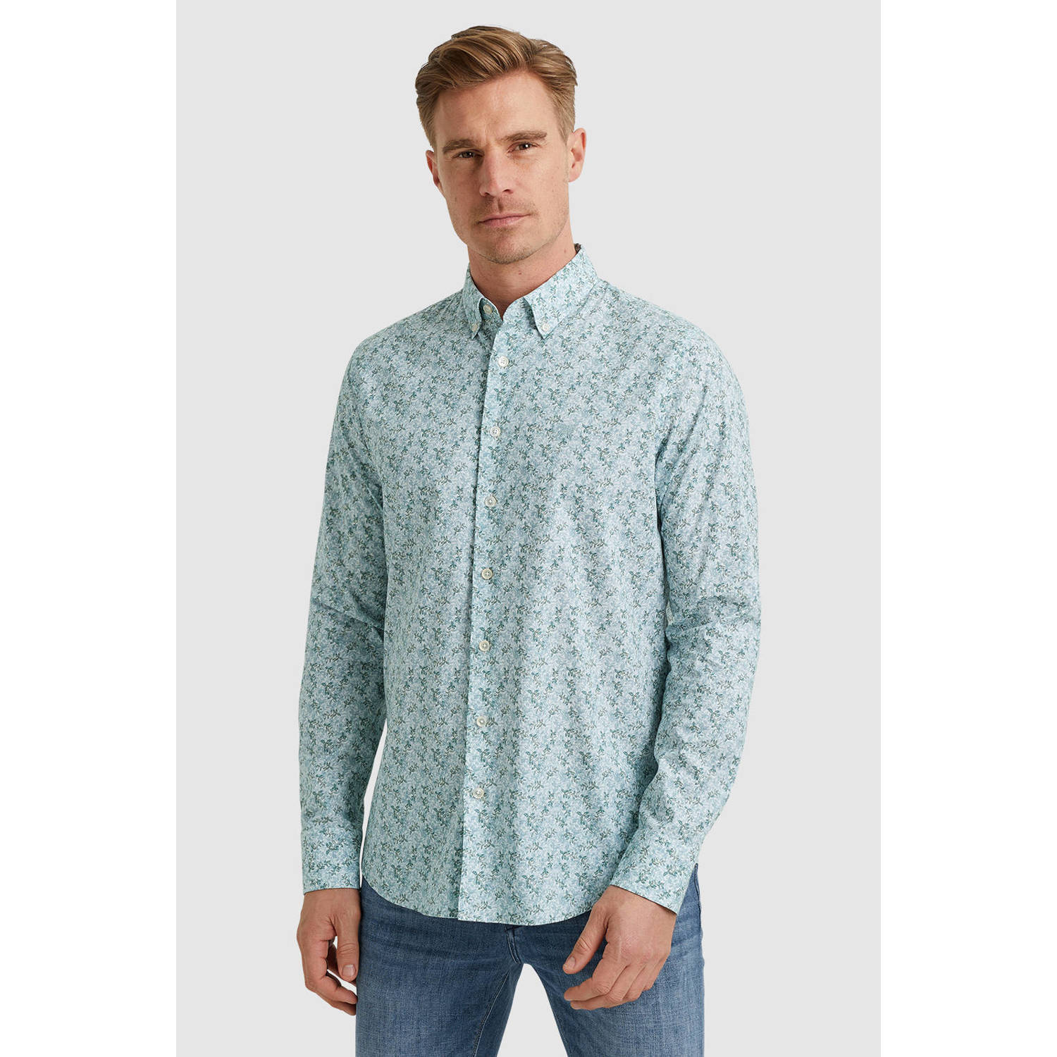 Vanguard slim fit overhemd met all over print lichtblauw