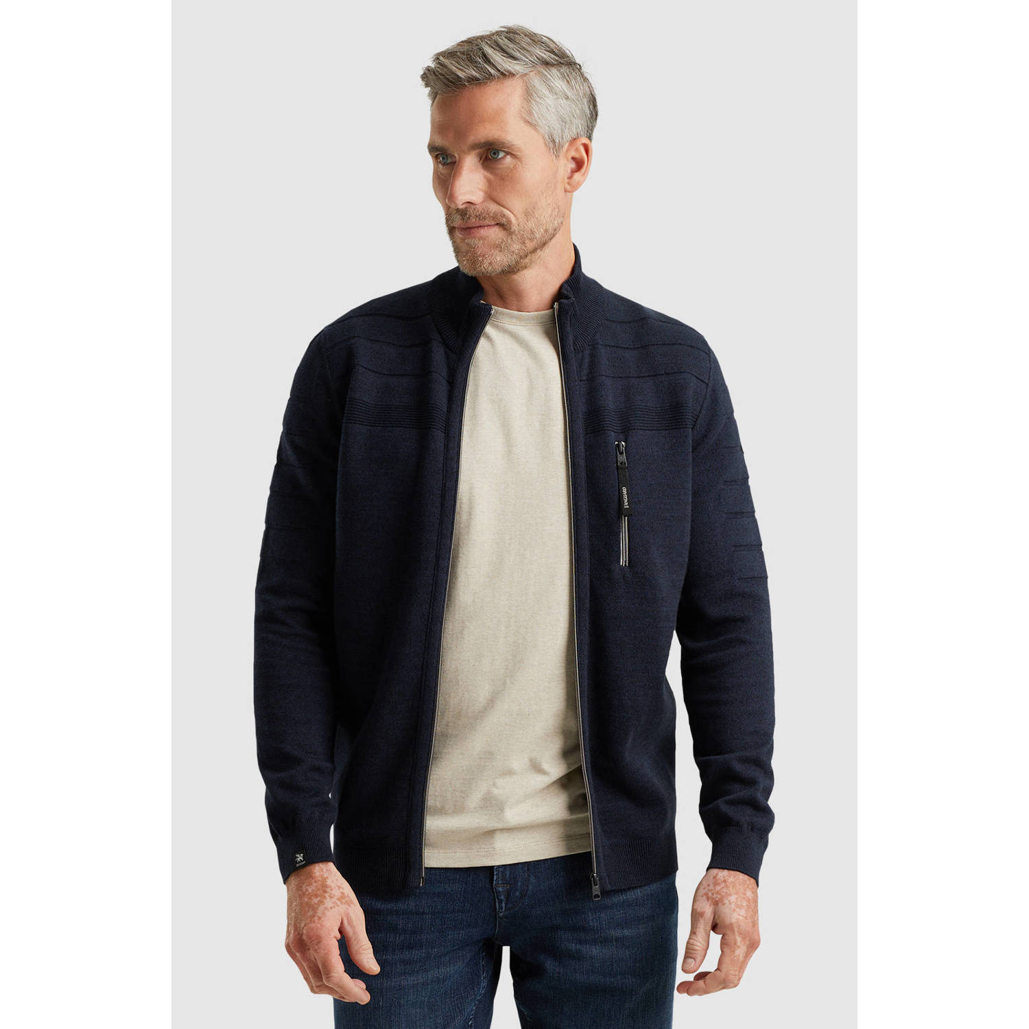 Vanguard vest met ingebreid patroon donkerblauw