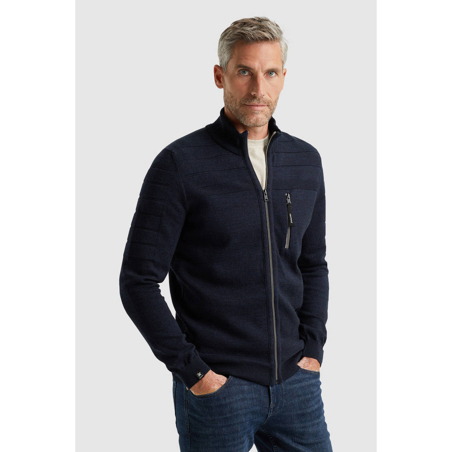 Vanguard vest met ingebreid patroon donkerblauw