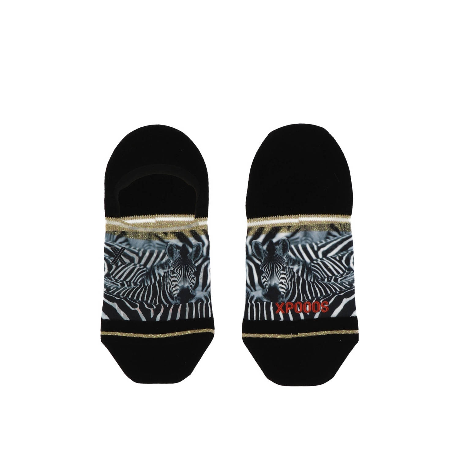 XPOOOS no-show sneakersokken met zebraprint zwart