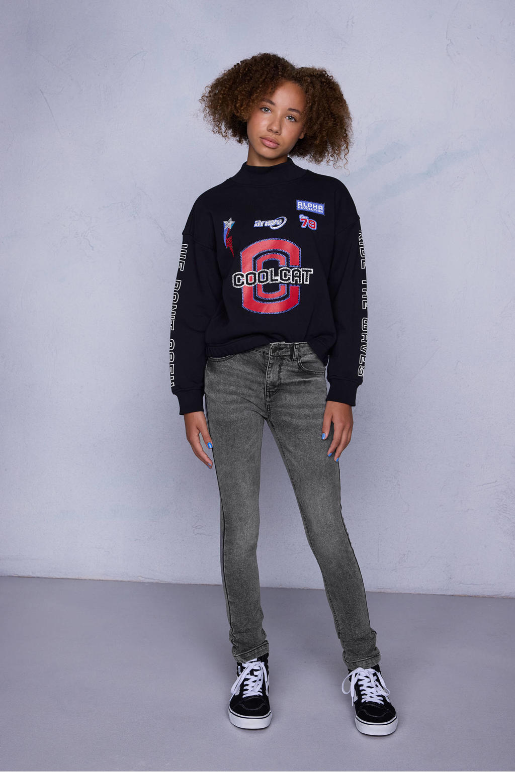Grey denim meisjes Coolcat Skinny Jeans Doris Grijs van katoen met regular waist en effen