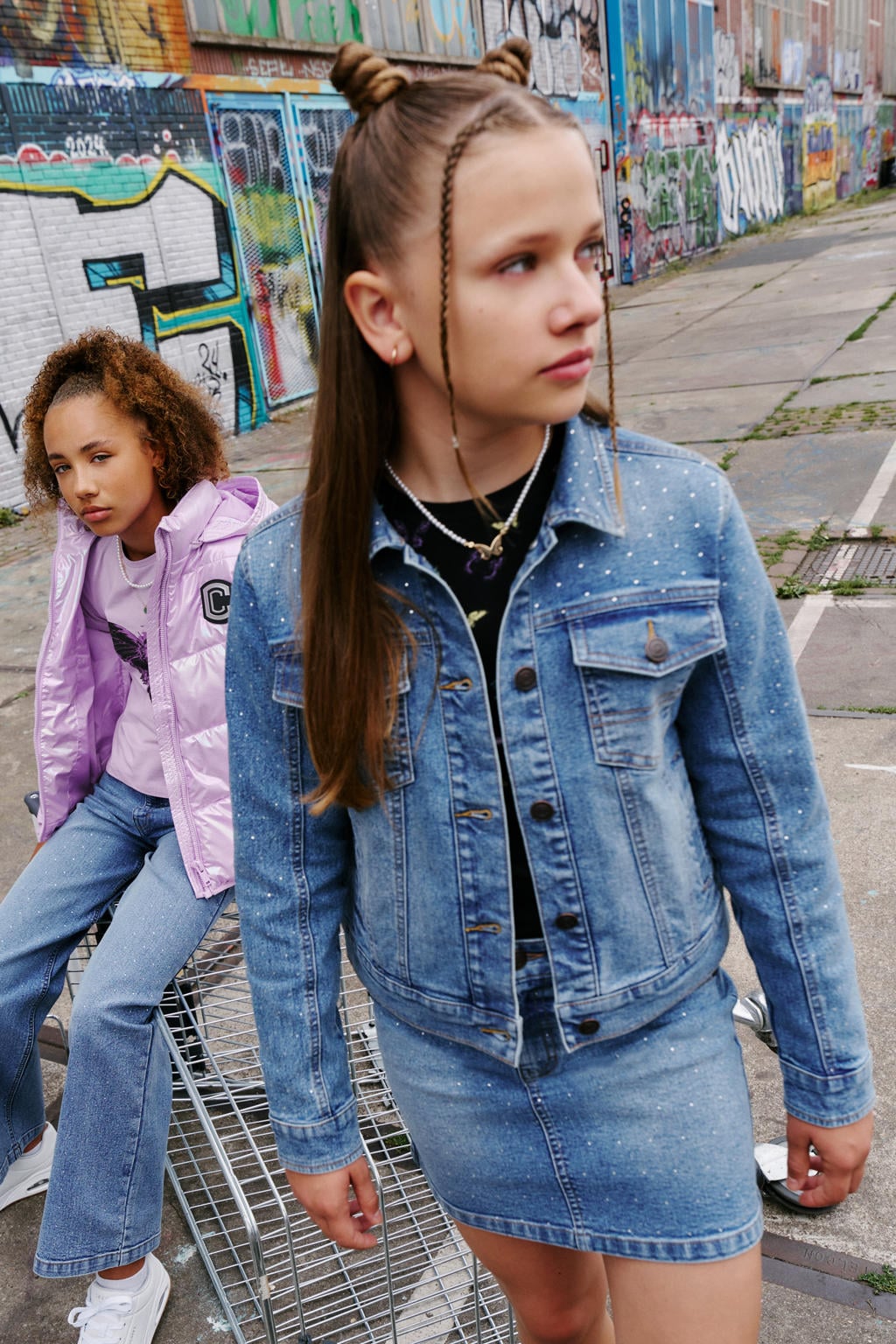 Medium blue denim meisjes Coolcat Diamond spijkerjas Delilah van denim met effen, lange mouwen, klassieke kraag en knoopsluiting