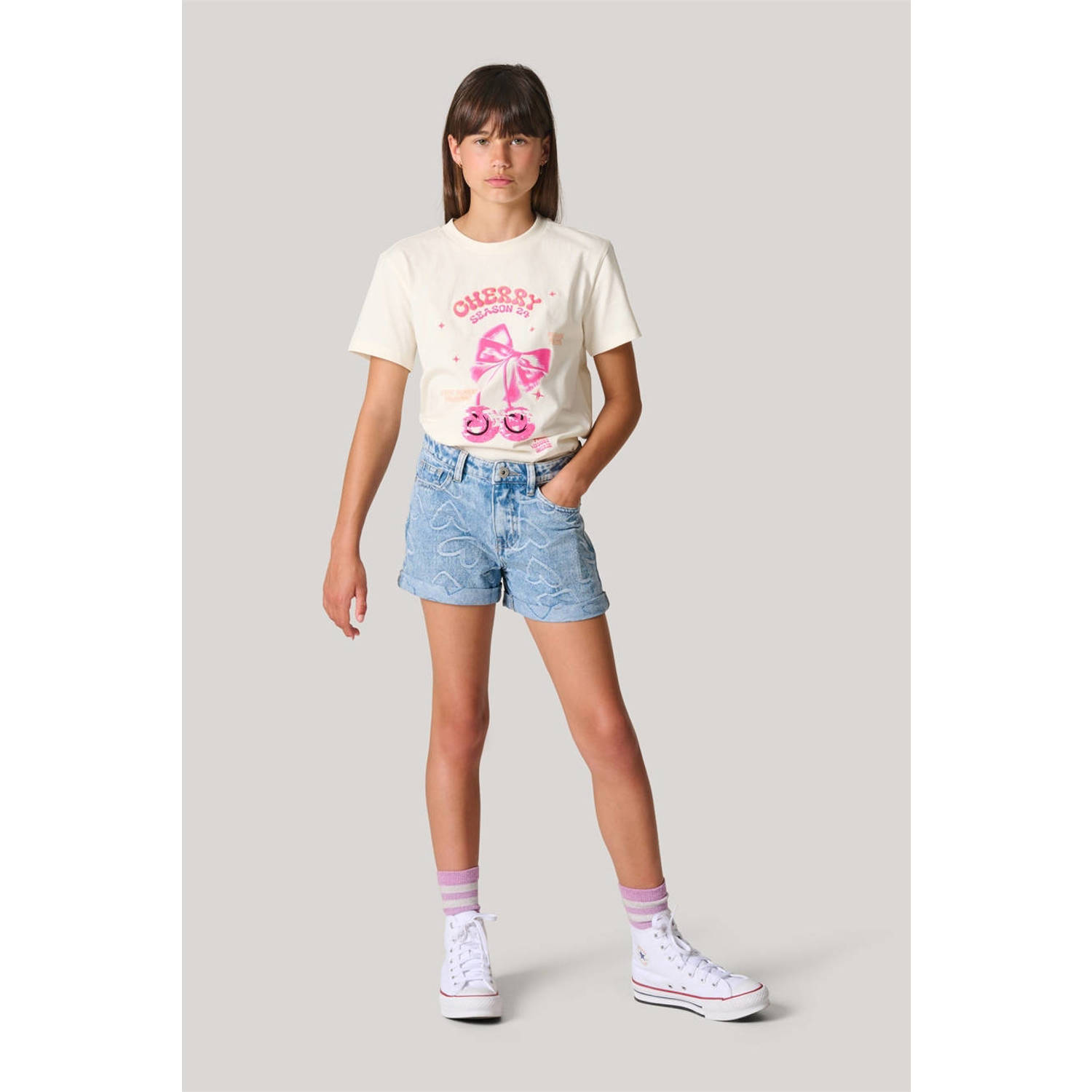 Shoeby T-shirt met printopdruk wit roze
