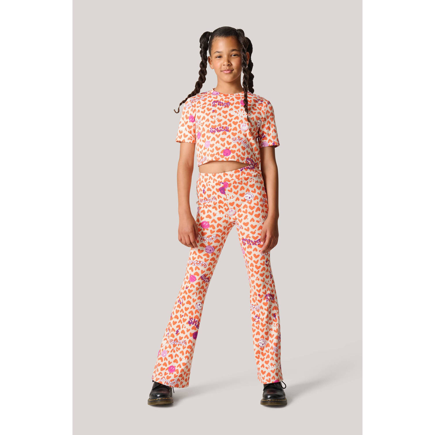 Shoeby crop top met all over print oranje roze