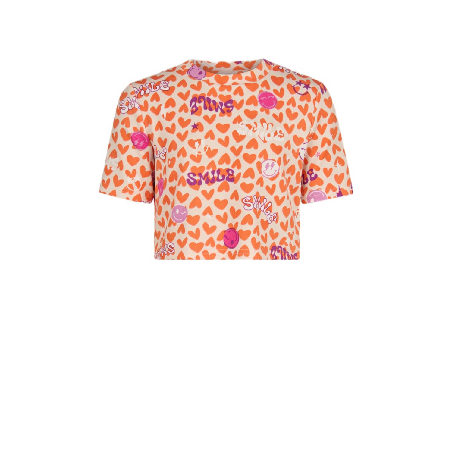 Shoeby crop top met all over print oranje roze Meisjes Polyester Ronde hals 134 140