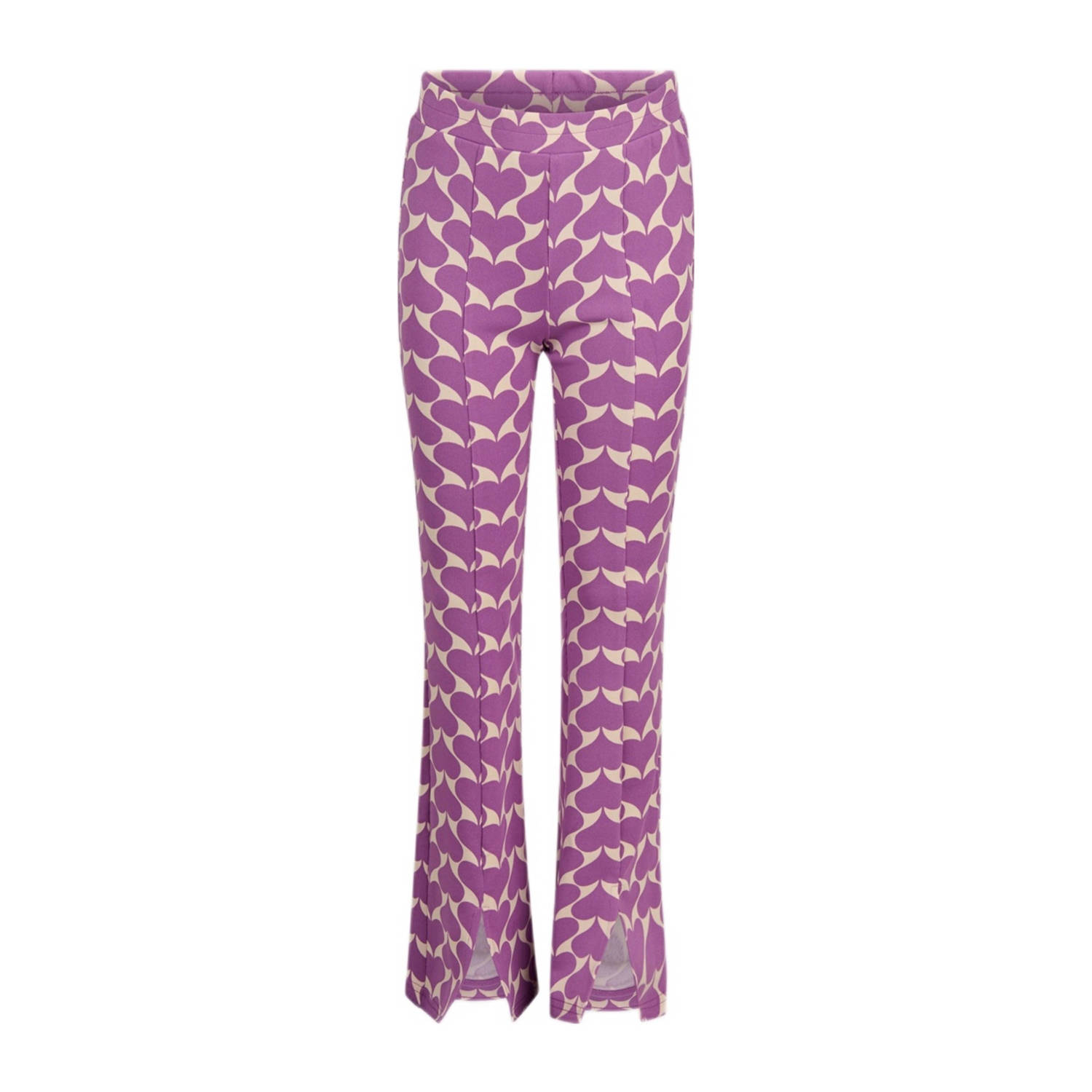 Shoeby flared broek met hartjes paars offwhite Meisjes Polyester Hartjes 170 176