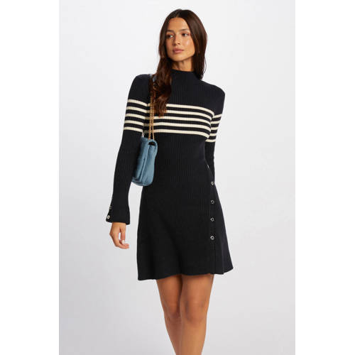 Morgan gestreepte ribgebreide jurk marineblauw/ecru afbeelding