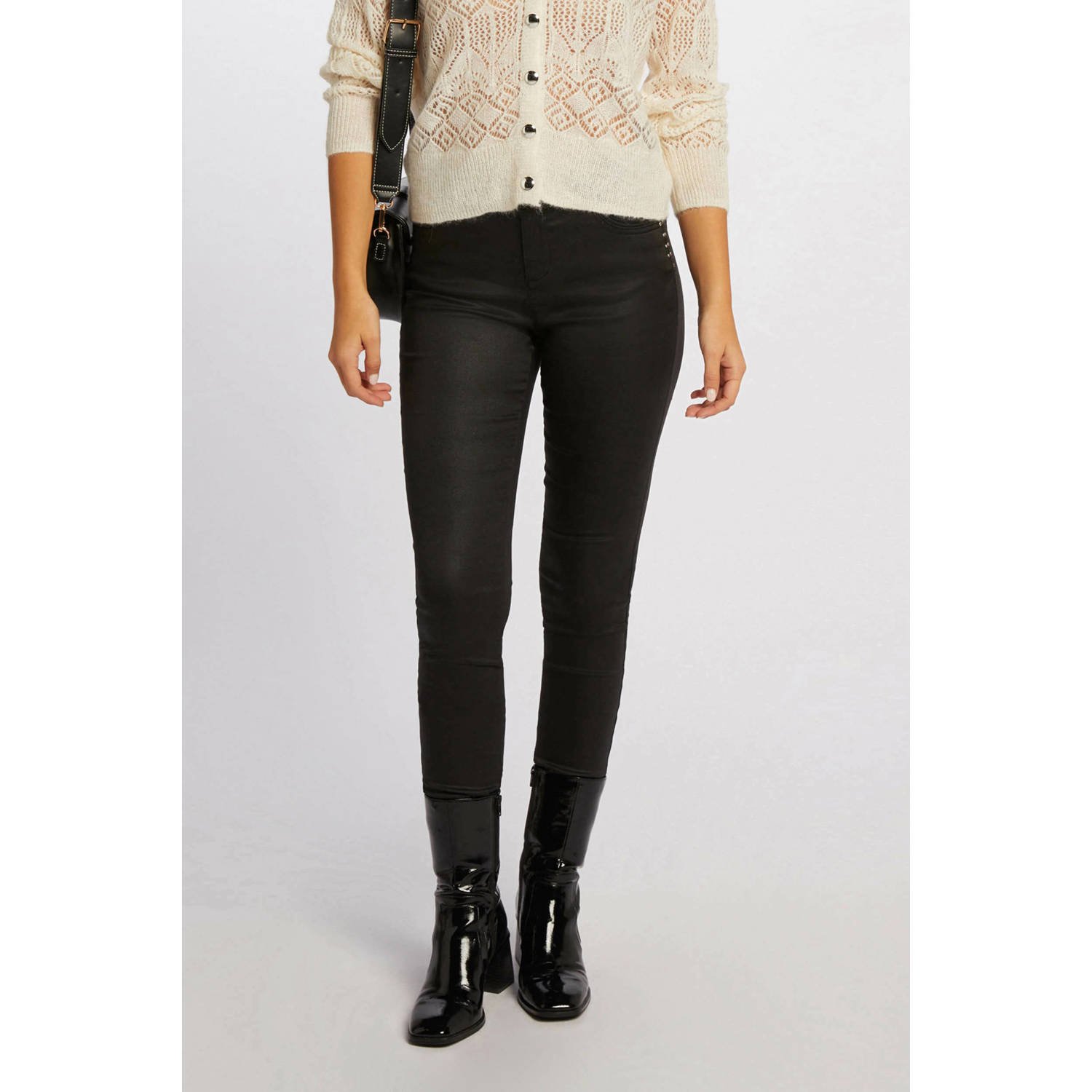 Morgan coated skinny broek zwart