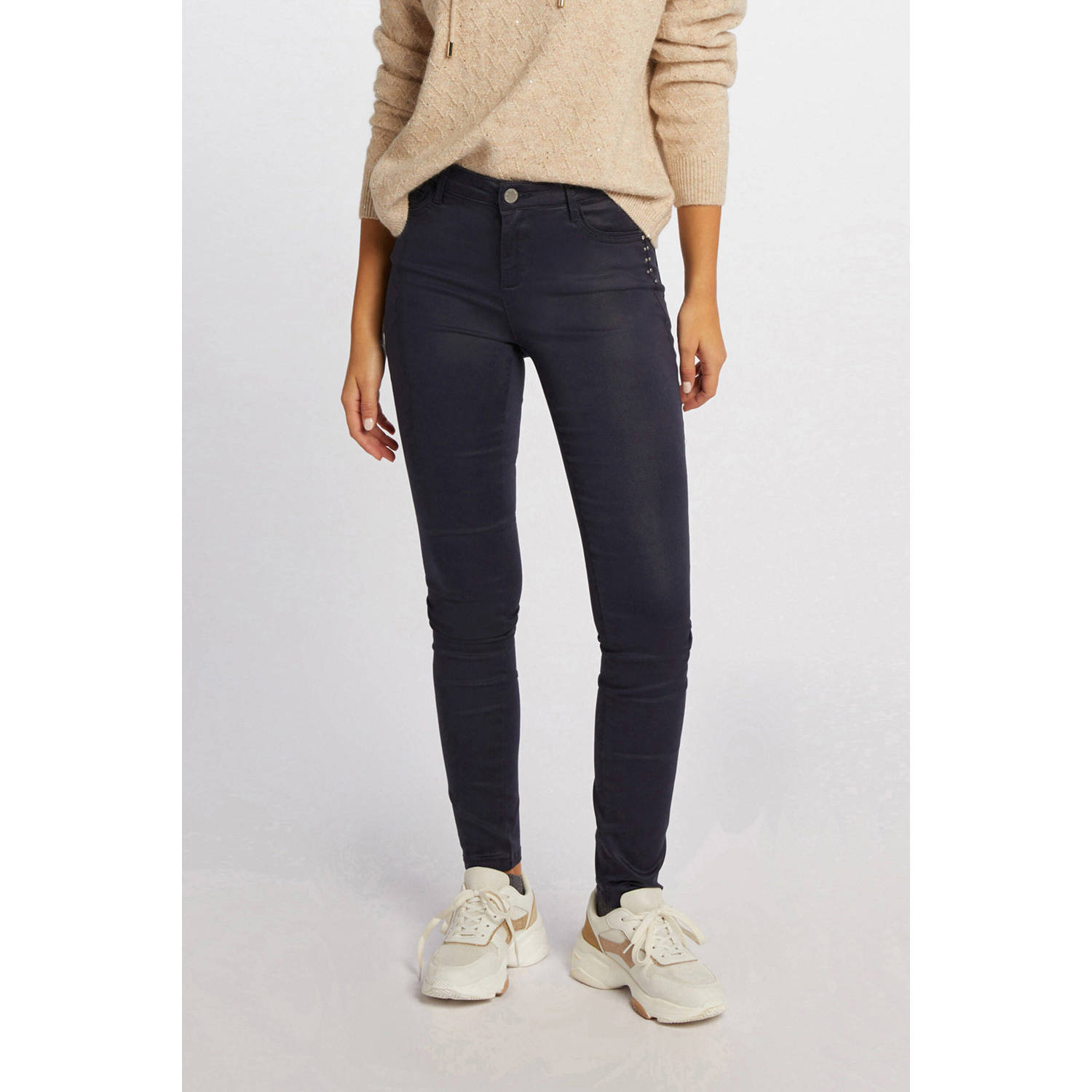 Morgan coated skinny broek marine