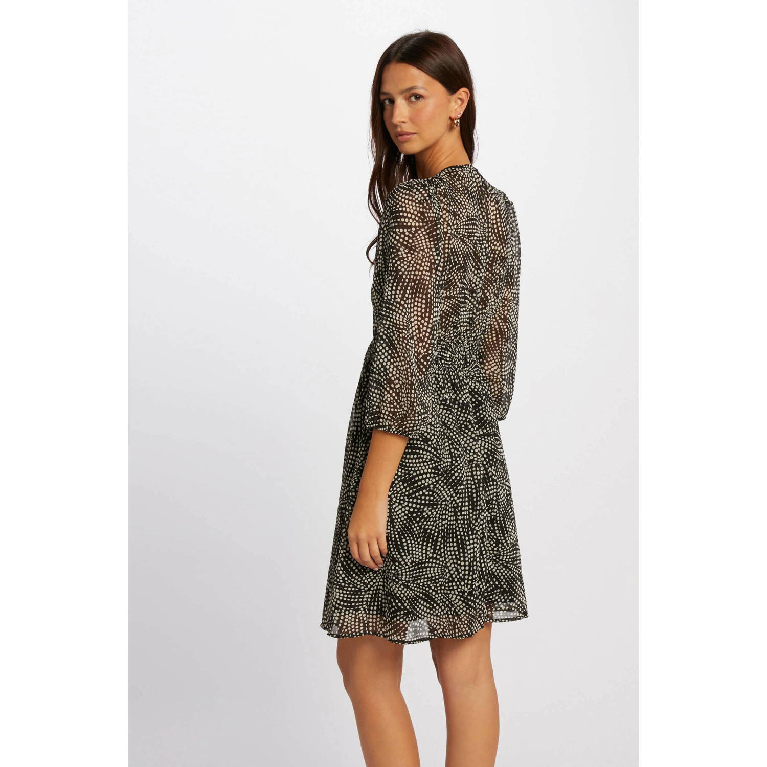 Morgan semi-transparante jurk met all over print zwart taupe