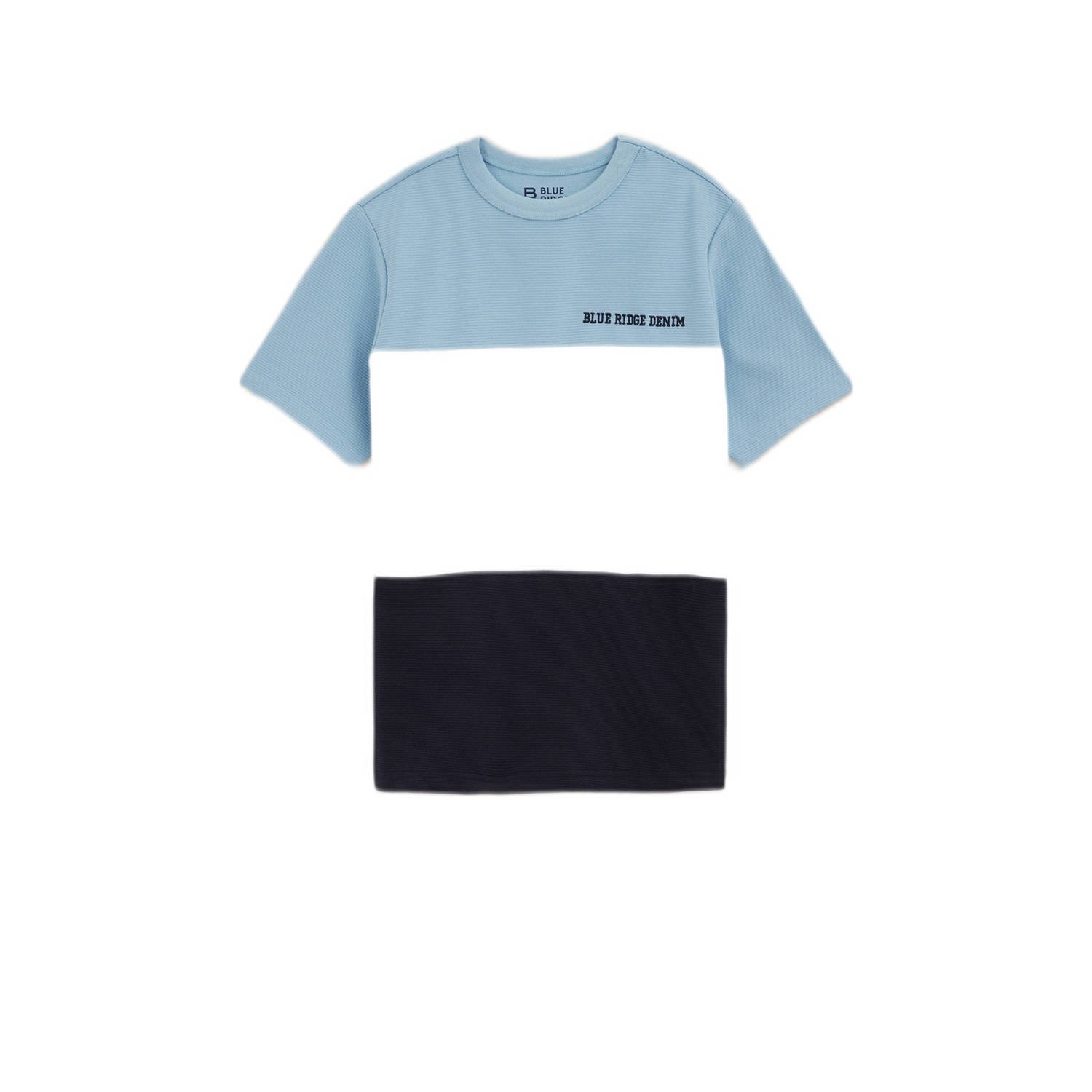 WE Fashion gestreept T-shirt blauw wit Jongens Katoen Ronde hals Streep 110 116