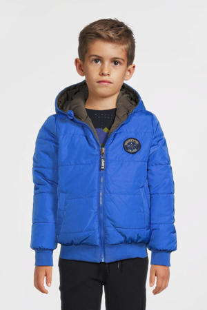 gestreepte reversible gewatteerde winterjas Joah kobatlblauw/zwart