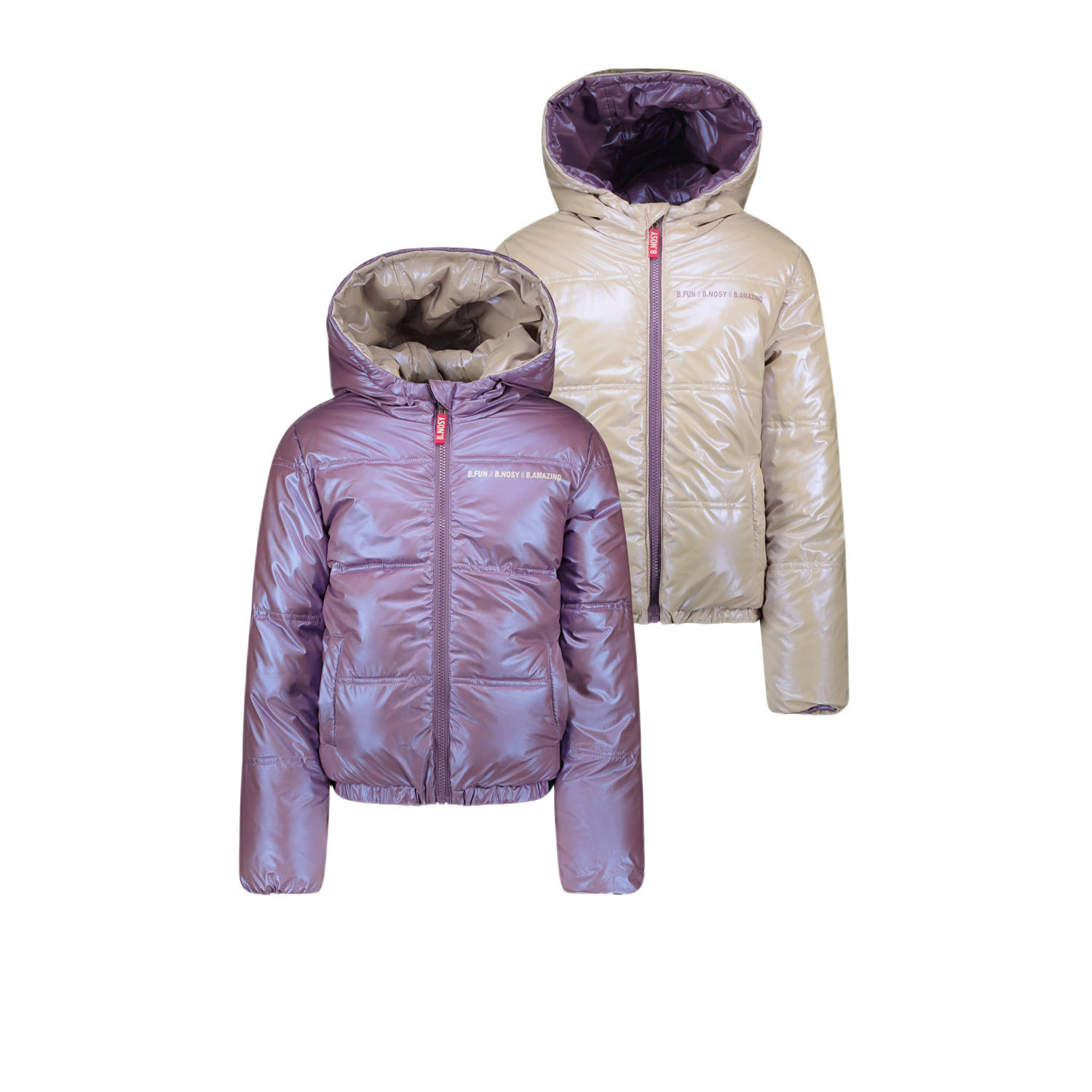 B.Nosy reversible gewatteerde winterjas Jacky lila ecru
