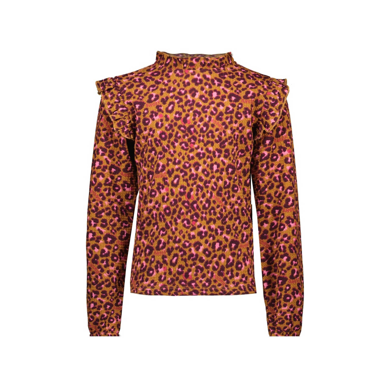 B.Nosy top met panterprint en ruches bruin paars