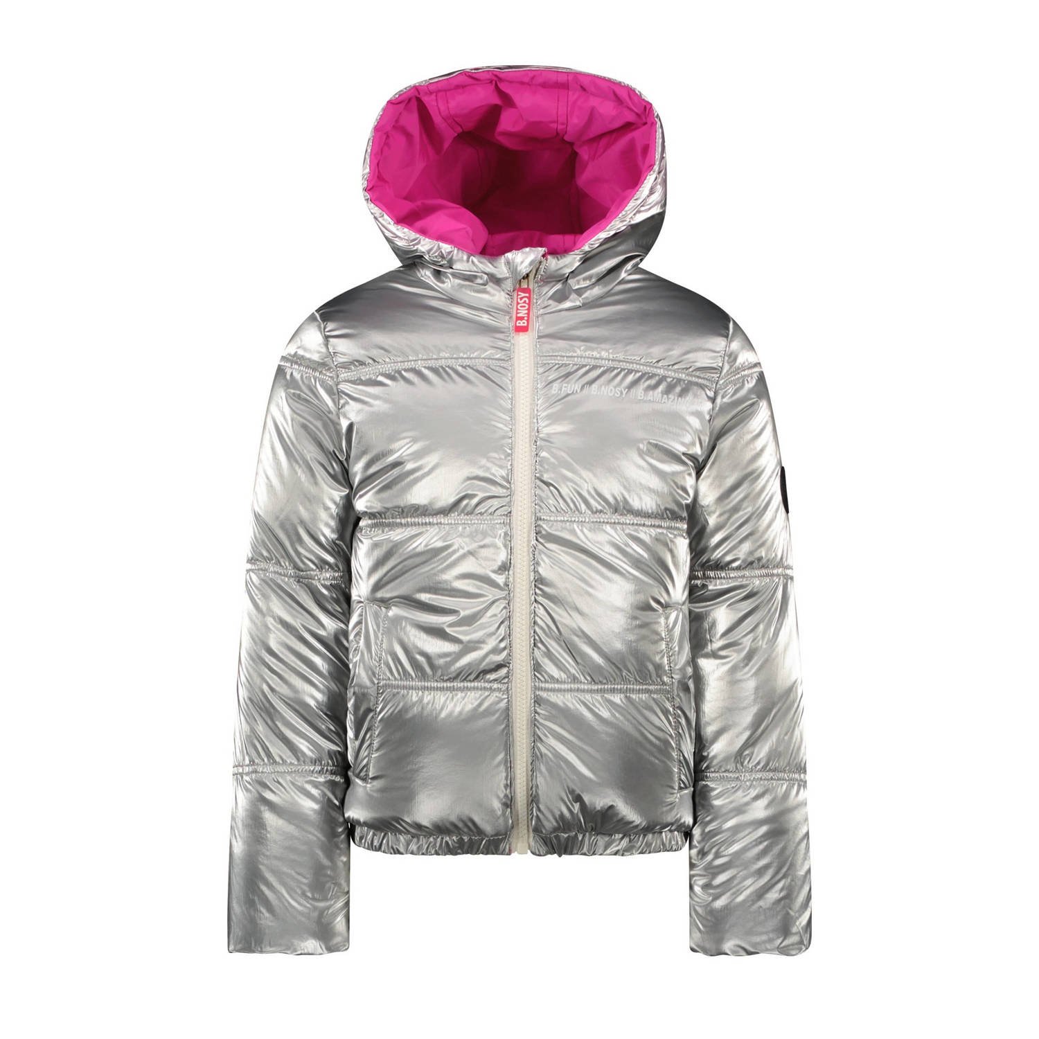 B.Nosy reversible gewatteerde winterjas Jacky felroze zilver