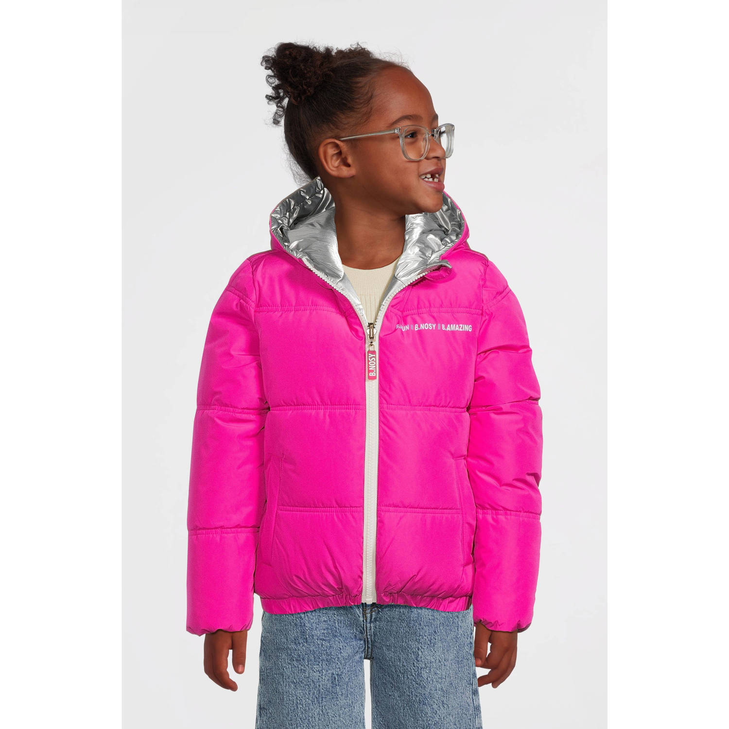 B.Nosy reversible gewatteerde winterjas Jacky felroze zilver