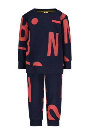 sweater + broek met all over print donkerblauw/oranje