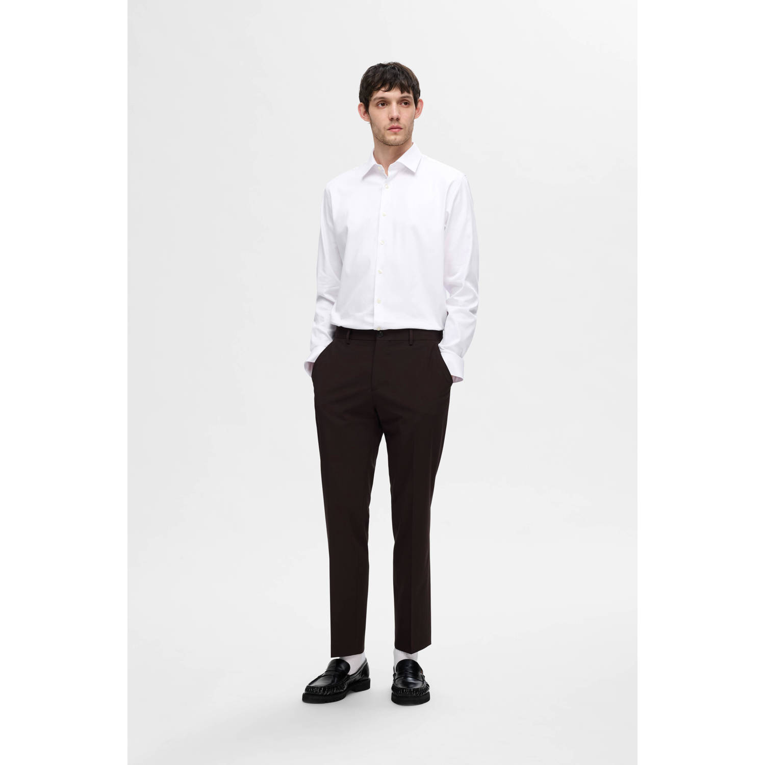 SELECTED HOMME slim fit overhemd met mouwlengte 7 SLHSLIM wit