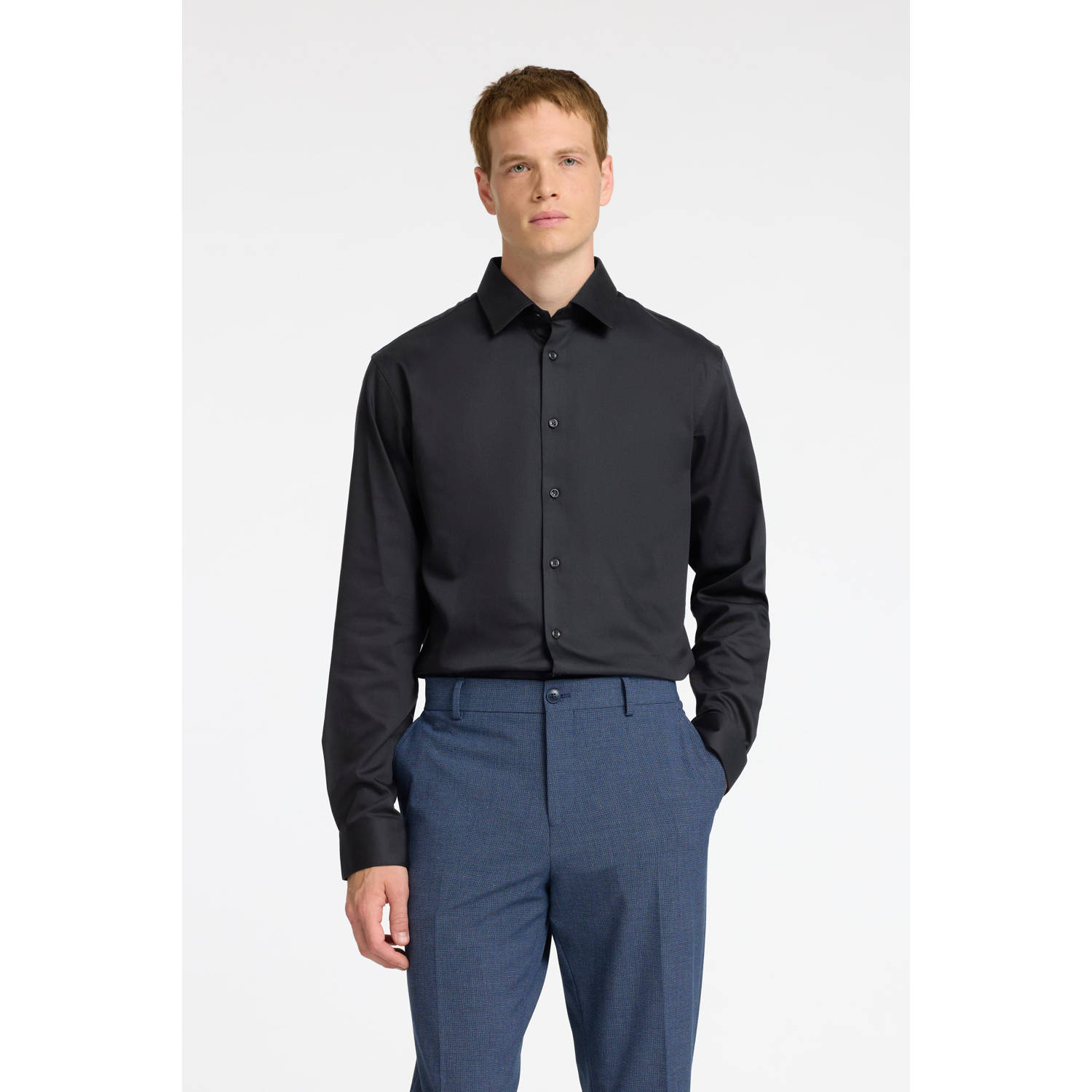 SELECTED HOMME slim fit overhemd met mouwlengte 7 SLHSLIM zwart