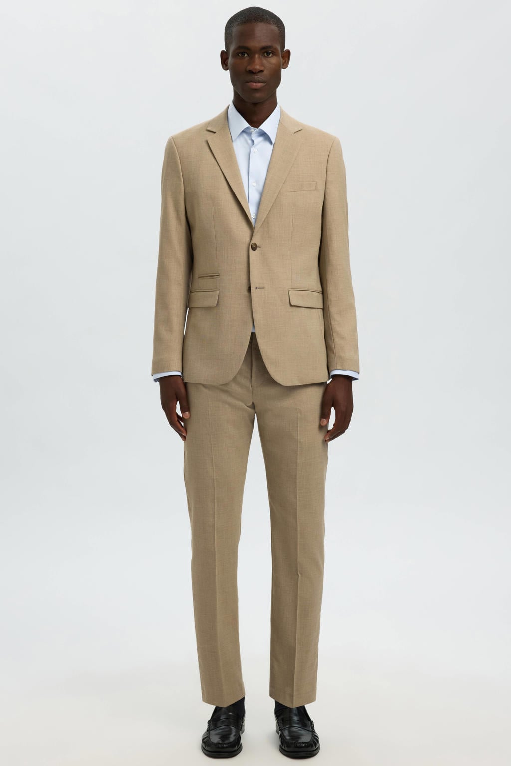 Lichtblauwe heren SELECTED HOMME slim fit overhemd 7 van katoen met effen, extra lange mouwen en klassieke kraag