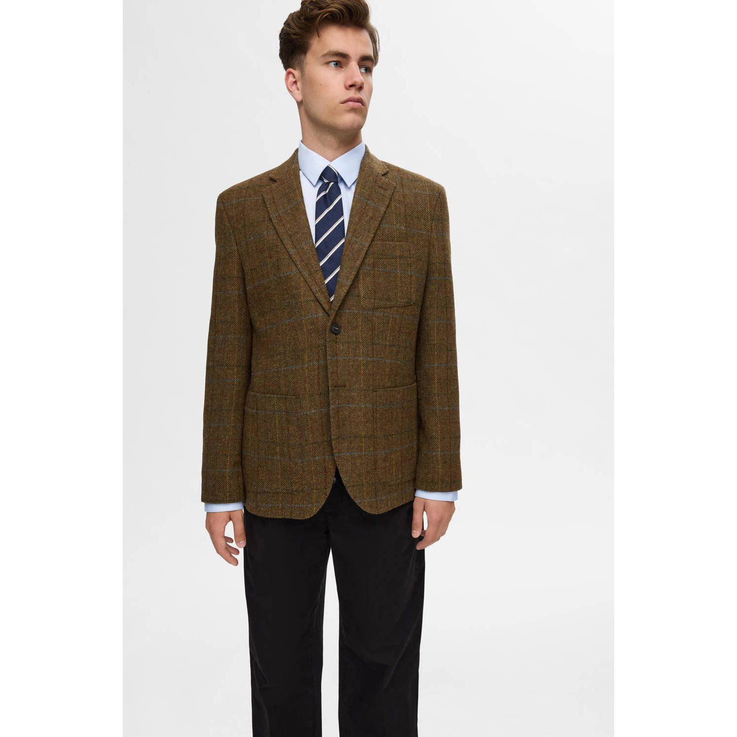 SELECTED HOMME slim fit overhemd met mouwlengte 7 SLHSLIM lichtblauw