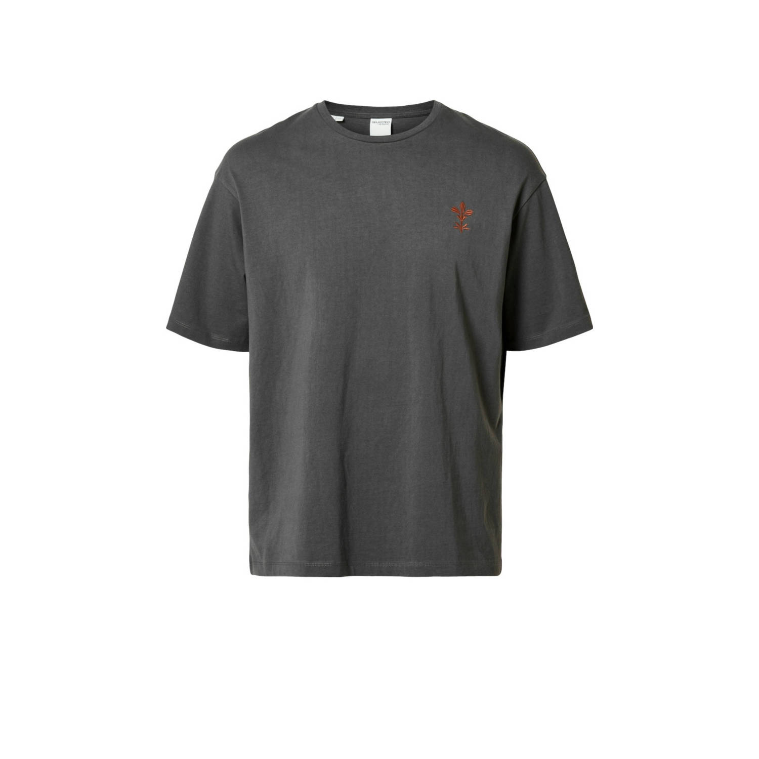 SELECTED HOMME T-shirt SLHLOOSE-CLARK met printopdruk grijs