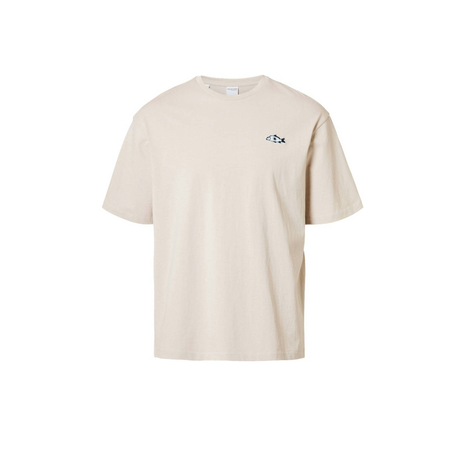 SELECTED HOMME T-shirt SLHLOOSE-CLARK met printopdruk beige
