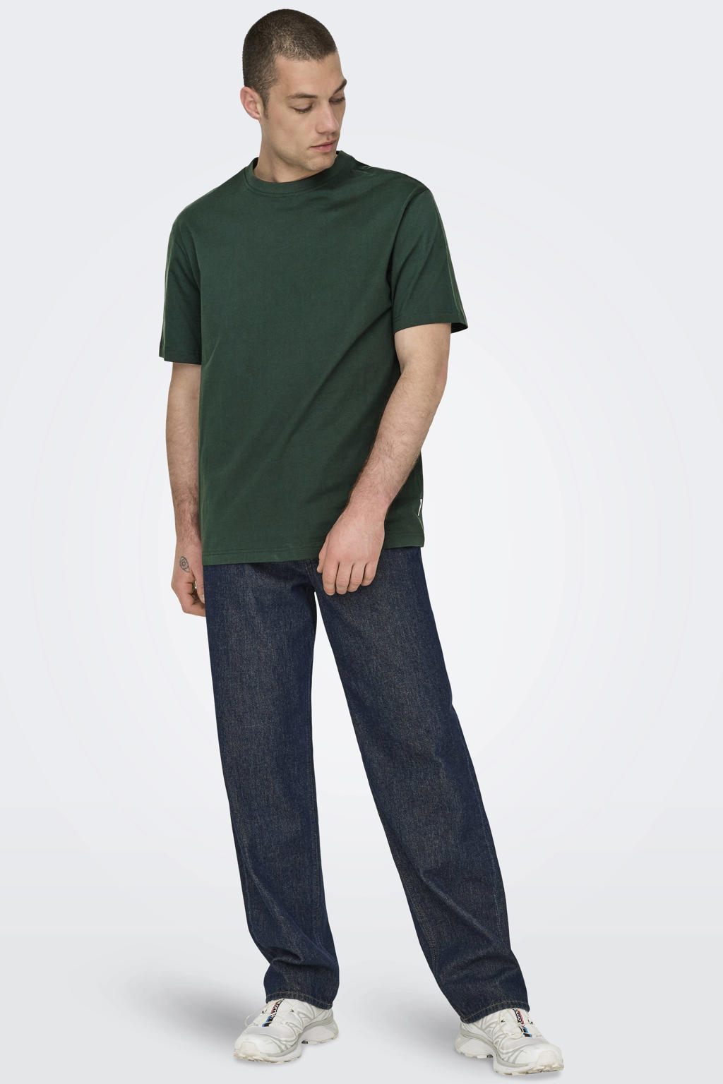 ONLY & SONS relaxed T-shirt donkergroen