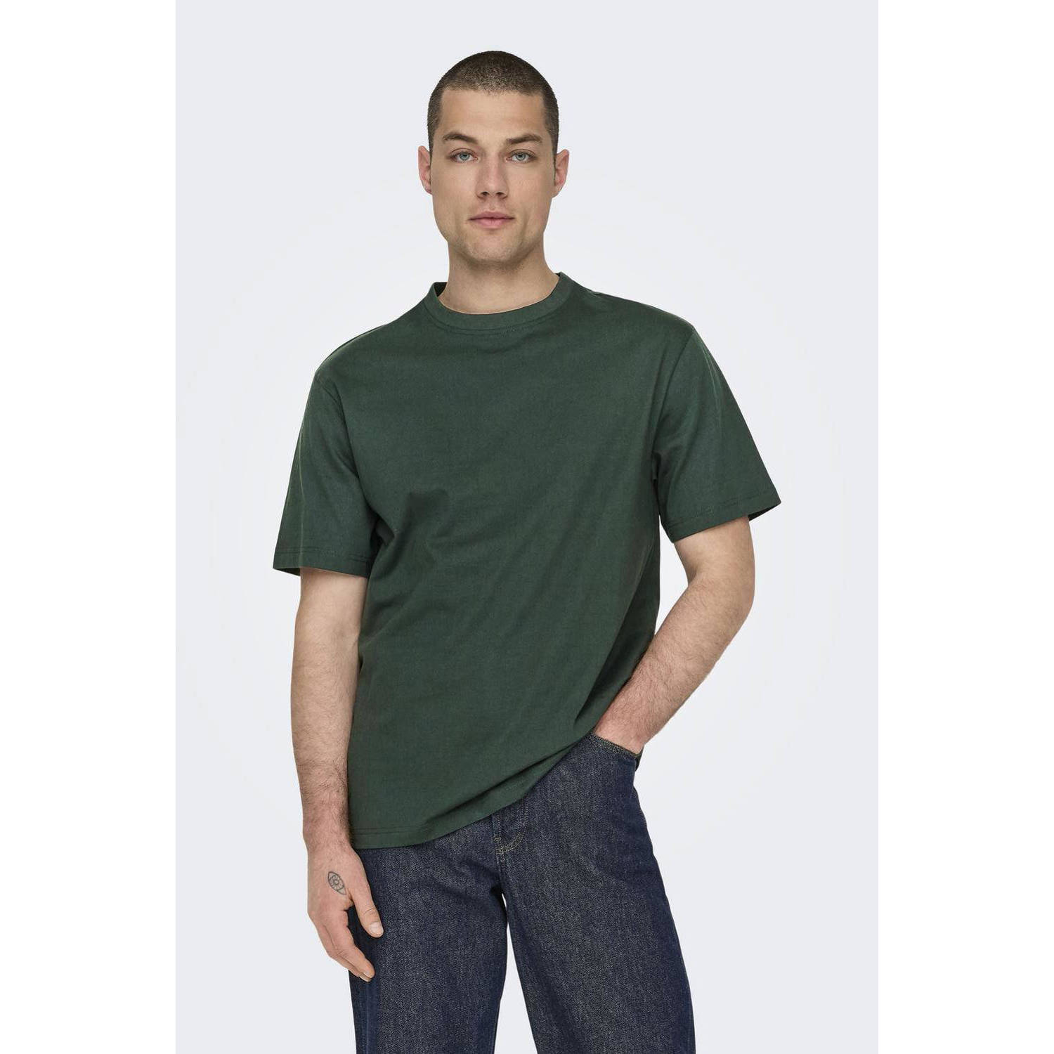 ONLY & SONS oversized T-shirt ONSFRED donkergroen