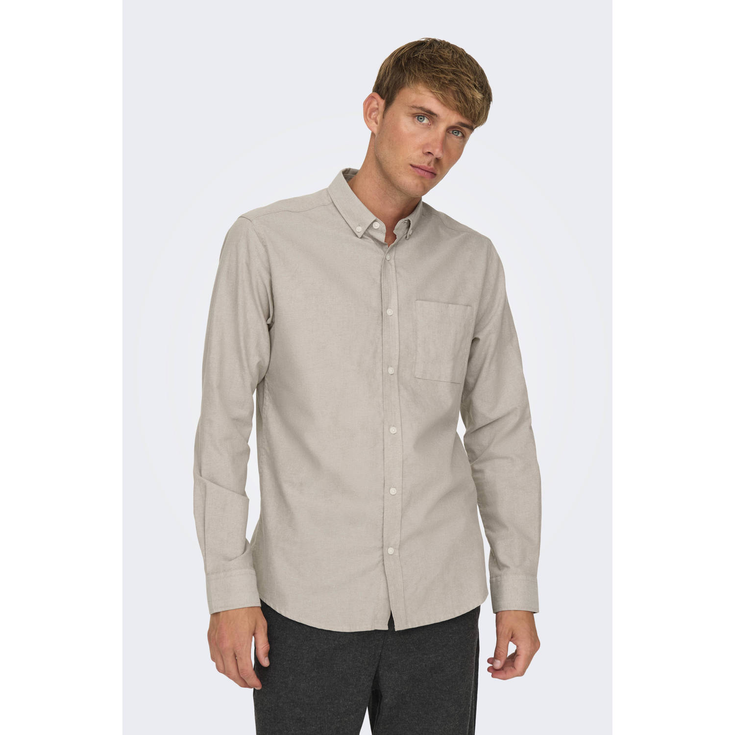 ONLY & SONS slim fit overhemd ONSALVARO ecru