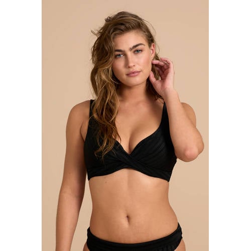 BEACHWAVE voorgevormde push-up bikinitop met textuur zwart afbeelding