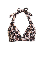 thumbnail: BEACHWAVE voorgevormde halter bikinitop bruin/zwart/beige