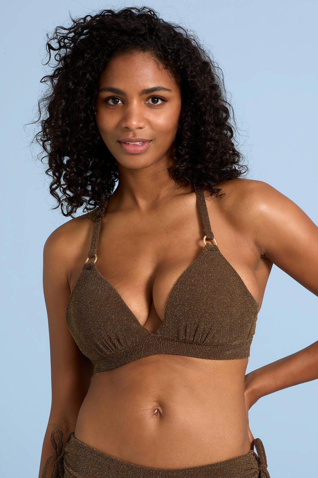 BEACHWAVE voorgevormde beugel bikinitop met lurex bruin