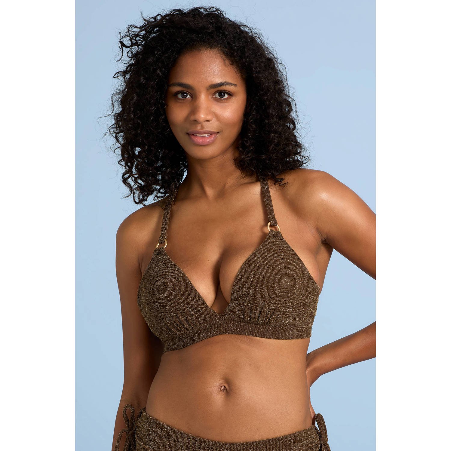 BEACHWAVE voorgevormde beugel bikinitop met lurex bruin